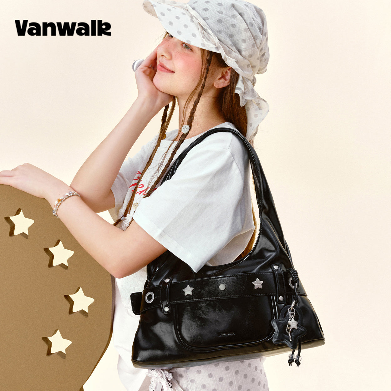กระเป๋าสะพายไหล่ขนาดเล็ก VANWALK รุ่น Gulugulu Series Original Star ลายรูดาว ทำจากหนัง PU รุ่น V3051